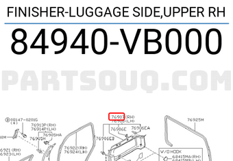 Nissan 84940VB000 FINISHER-LUGGAGE SIDE,UPPER RH