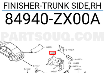 Nissan 84940ZX00A FINISHER-TRUNK SIDE,RH