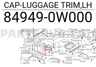Nissan 849490W000 CAP-LUGGAGE TRIM,LH
