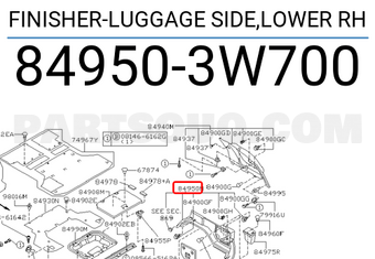 Nissan 849503W700 FINISHER-LUGGAGE SIDE,LOWER RH