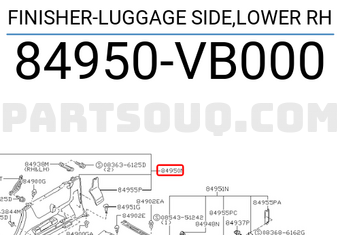 Nissan 84950VB000 FINISHER-LUGGAGE SIDE,LOWER RH