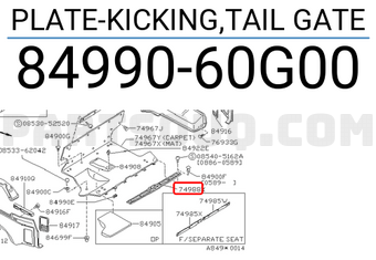 Nissan 8499060G00 PLATE-KICKING,TAIL GATE