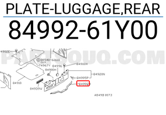Nissan 8499261Y00 PLATE-LUGGAGE,REAR
