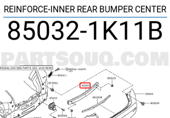 Nissan 850321K11B REINFORCE-INNER REAR BUMPER CENTER