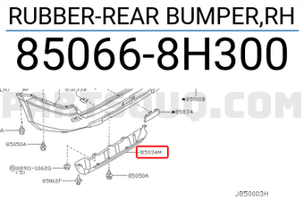 Nissan 850668H300 RUBBER-REAR BUMPER,RH