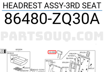Nissan 86480ZQ30A HEADREST ASSY-3RD SEAT