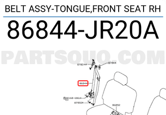 Nissan 86844JR20A BELT ASSY-TONGUE,FRONT SEAT RH