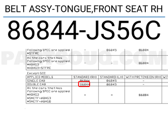 Nissan 86844JS56C BELT ASSY-TONGUE,FRONT SEAT RH