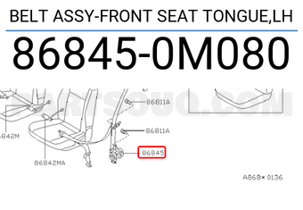 Nissan 868450M080 BELT ASSY-FRONT SEAT TONGUE,LH
