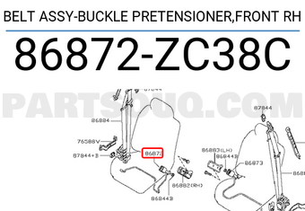 Nissan 86872ZC38C BELT ASSY-BUCKLE PRETENSIONER,FRONT RH
