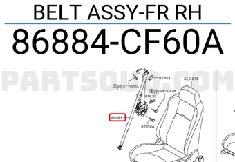 Nissan 86884CF60A BELT ASSY-FR RH