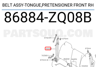 Nissan 86884ZQ08B BELT ASSY-TONGUE,PRETENSIONER FRONT RH