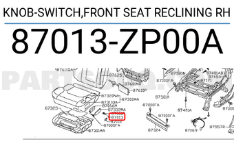 Nissan 87013ZP00A KNOB-SWITCH,FRONT SEAT RECLINING RH