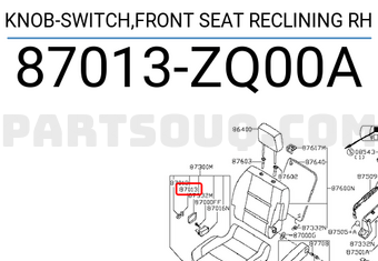 Nissan 87013ZQ00A KNOB-SWITCH,FRONT SEAT RECLINING RH