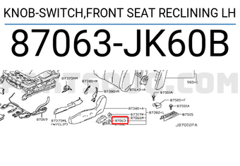 Nissan 87063JK60B KNOB-SWITCH,FRONT SEAT RECLINING LH