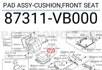 Nissan 87311VB000 PAD ASSY-CUSHION,FRONT SEAT