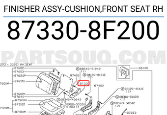 Nissan 873308F200 FINISHER ASSY-CUSHION,FRONT SEAT RH