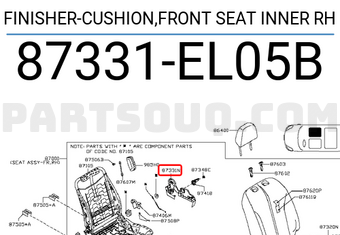 Nissan 87331EL05B FINISHER-CUSHION,FRONT SEAT INNER RH