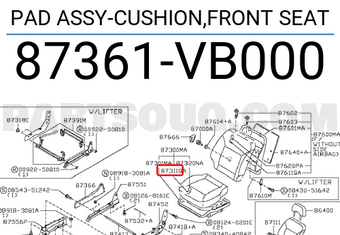 Nissan 87361VB000 PAD ASSY-CUSHION,FRONT SEAT