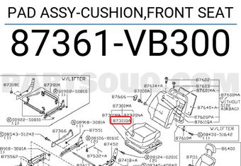 Nissan 87361VB300 PAD ASSY-CUSHION,FRONT SEAT