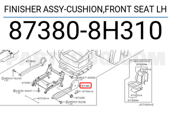 Nissan 873808H310 FINISHER ASSY-CUSHION,FRONT SEAT LH