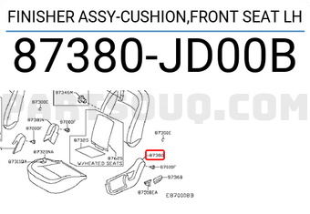 Nissan 87380JD00B FINISHER ASSY-CUSHION,FRONT SEAT LH