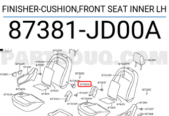 Nissan 87381JD00A FINISHER-CUSHION,FRONT SEAT INNER LH