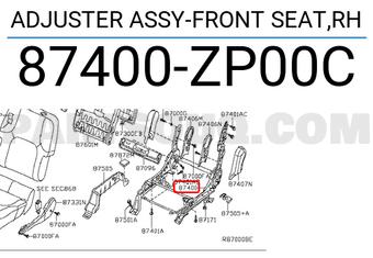 Nissan 87400ZP00C ADJUSTER ASSY-FRONT SEAT,RH
