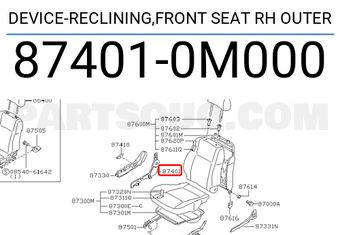 Nissan 874010M000 DEVICE-RECLINING,FRONT SEAT RH OUTER
