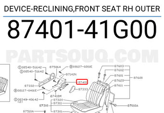 Nissan 8740141G00 DEVICE-RECLINING,FRONT SEAT RH OUTER