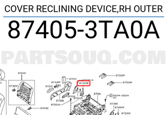 Nissan 874053TA0A COVER RECLINING DEVICE,RH OUTER