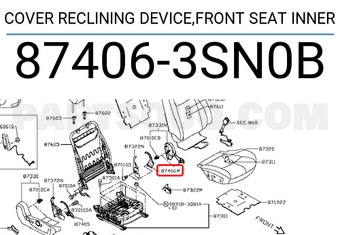Nissan 874063SN0B COVER RECLINING DEVICE,FRONT SEAT INNER