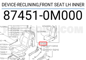 Nissan 874510M000 DEVICE-RECLINING,FRONT SEAT LH INNER