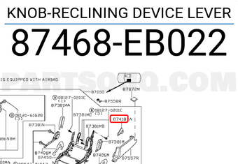 Nissan 87468EB022 KNOB-RECLINING DEVICE LEVER