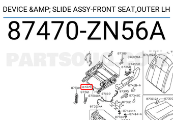 Nissan 87470ZN56A DEVICE & SLIDE ASSY-FRONT SEAT,OUTER LH