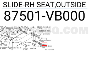 Nissan 87501VB000 SLIDE-RH SEAT,OUTSIDE