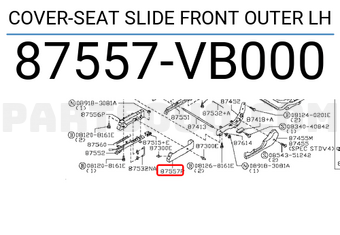 Nissan 87557VB000 COVER-SEAT SLIDE FRONT OUTER LH