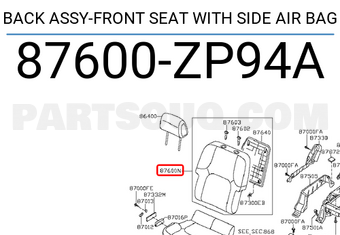 Nissan 87600ZP94A BACK ASSY-FRONT SEAT WITH SIDE AIR BAG