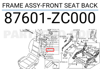 Nissan 87601ZC000 FRAME ASSY-FRONT SEAT BACK