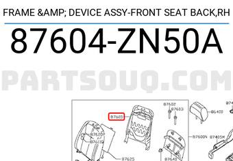 Nissan 87604ZN50A FRAME & DEVICE ASSY-FRONT SEAT BACK,RH