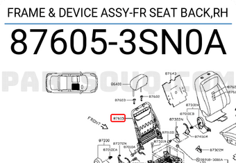 Nissan 876053SN0A FRAME & DEVICE ASSY-FR SEAT BACK,RH