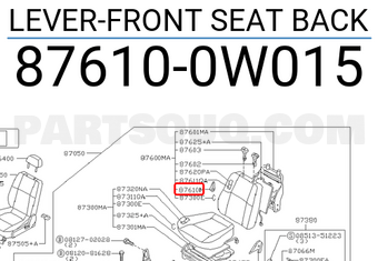 Nissan 876100W015 LEVER-FRONT SEAT BACK