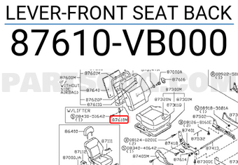 Nissan 87610VB000 LEVER-FRONT SEAT BACK
