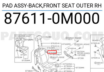 Nissan 876110M000 PAD ASSY-BACK,FRONT SEAT OUTER RH