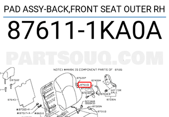 Nissan 876111KA0A PAD ASSY-BACK,FRONT SEAT OUTER RH