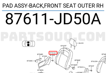 Nissan 87611JD50A PAD ASSY-BACK,FRONT SEAT OUTER RH