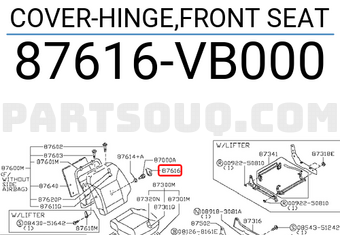 Nissan 87616VB000 COVER-HINGE,FRONT SEAT