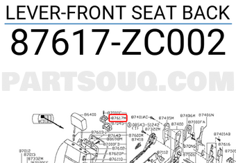 Nissan 87617ZC002 LEVER-FRONT SEAT BACK