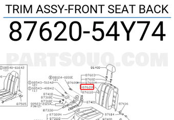 Nissan 8762054Y74 TRIM ASSY-FRONT SEAT BACK