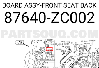 Nissan 87640ZC002 BOARD ASSY-FRONT SEAT BACK